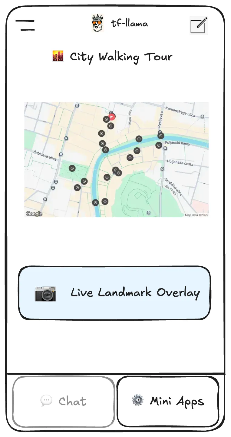 City walking tour mini-app screen